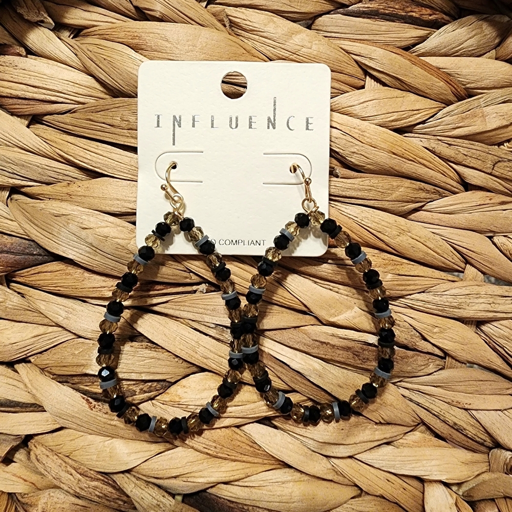 Influence Black and Gray Beaded Teardrop Earrings